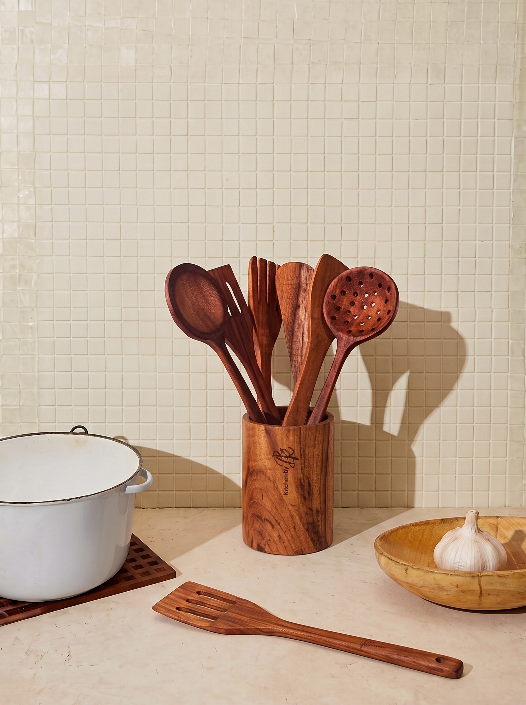 6-Piece Teak Wood Cooking Utensil Set (With Holder) | BK Set