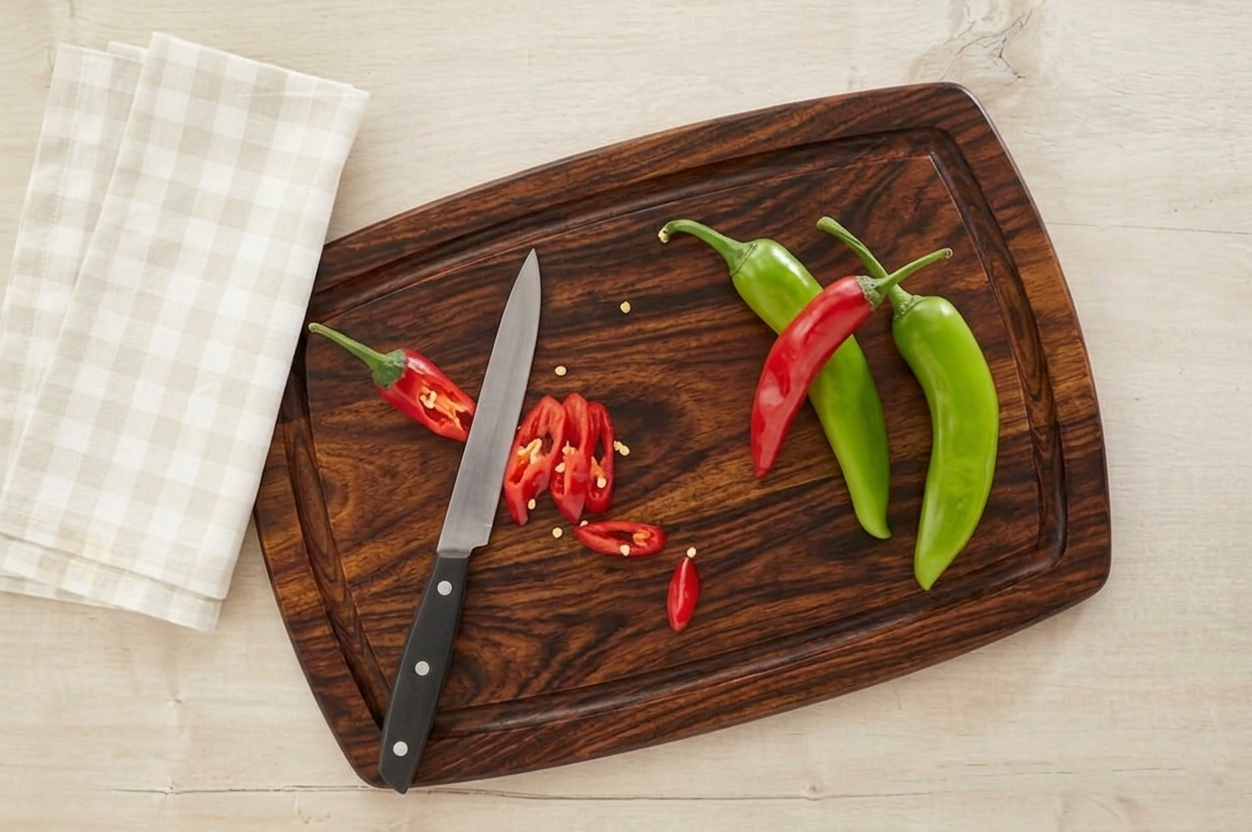 Bowed Rectangular Teak Cutting Board with Juice Groove | Countertop Classic