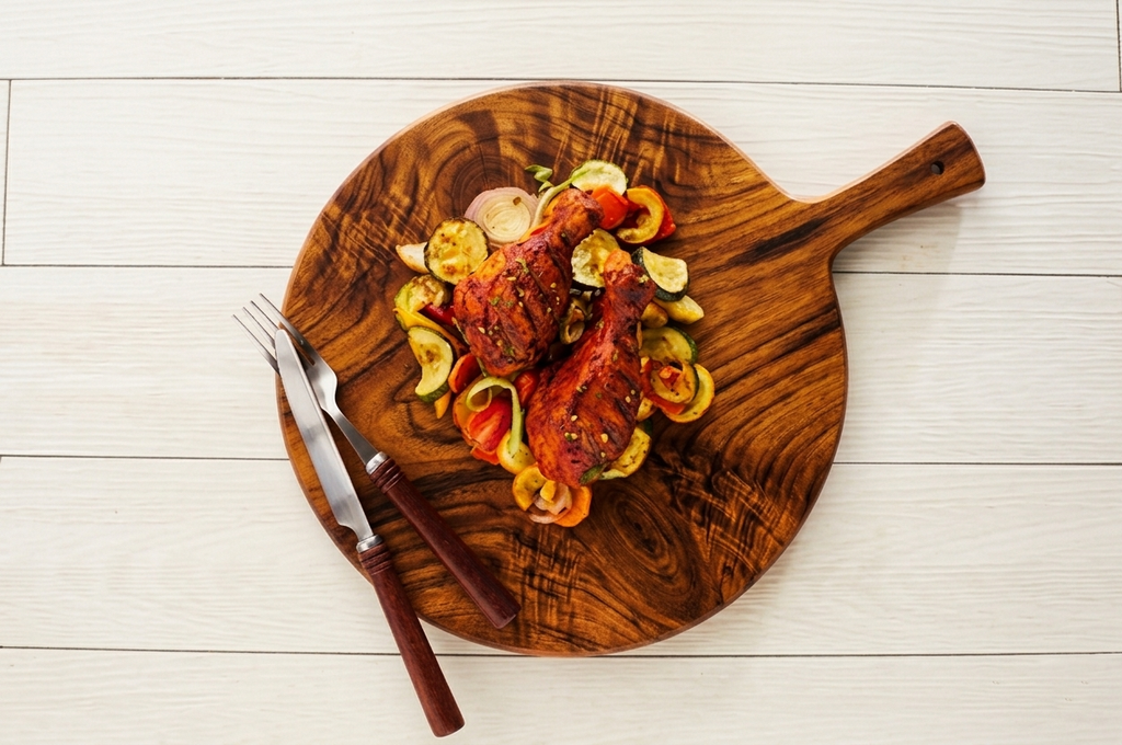 Large Teak Round Serving Platter| Love Feast