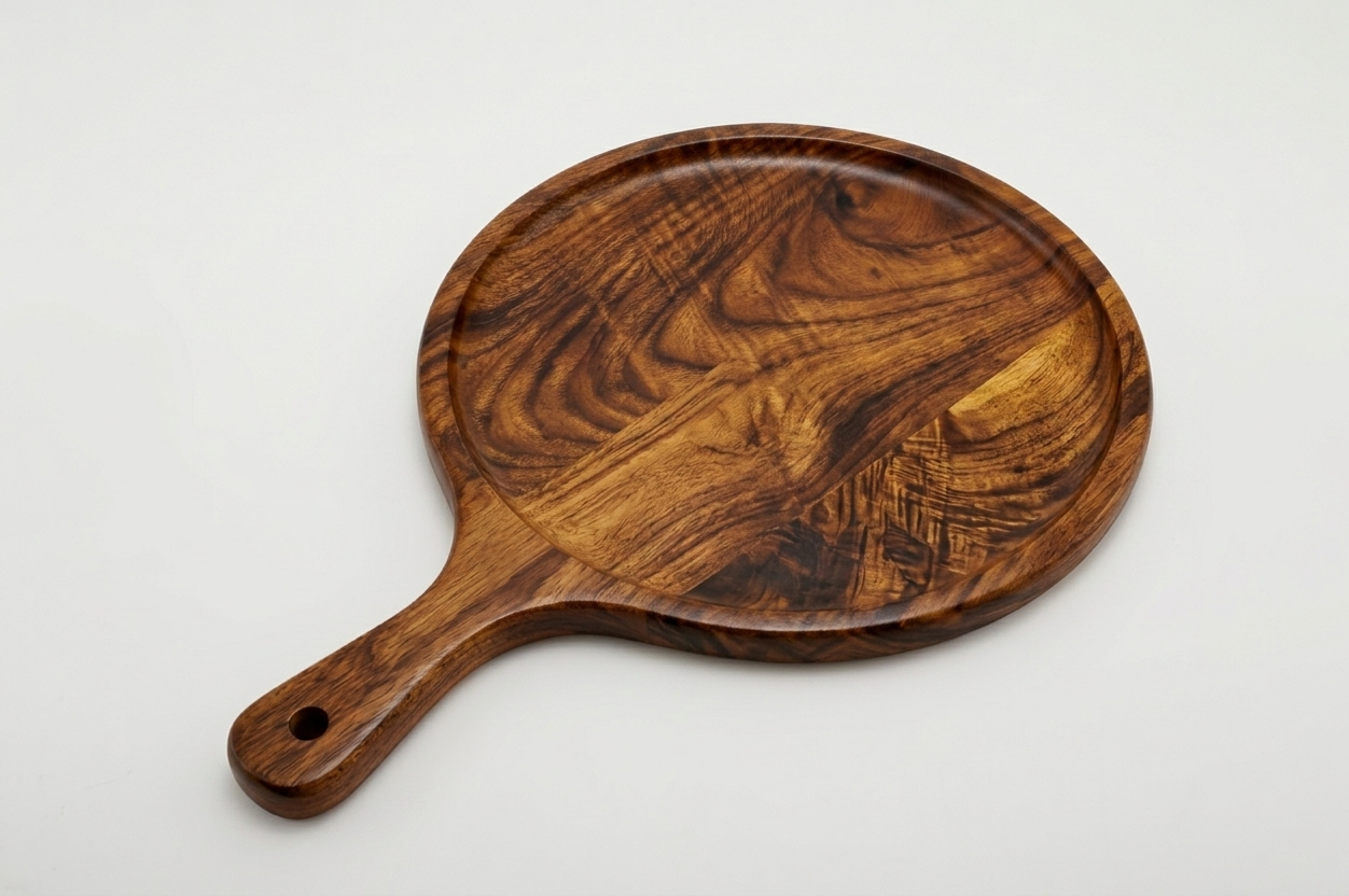 Round Teak Pizza Paddle and Serving Board | Moonlit Supper
