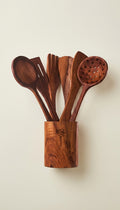 6-Piece Teak Wood Cooking Utensil Set (With Holder) | BK Set