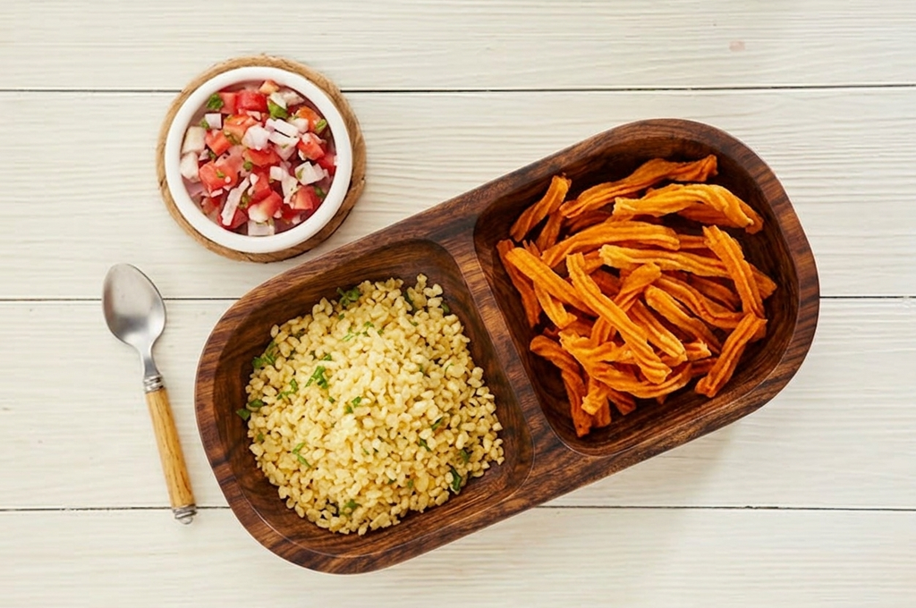 Two-compartment oval serving tray | Side by Side