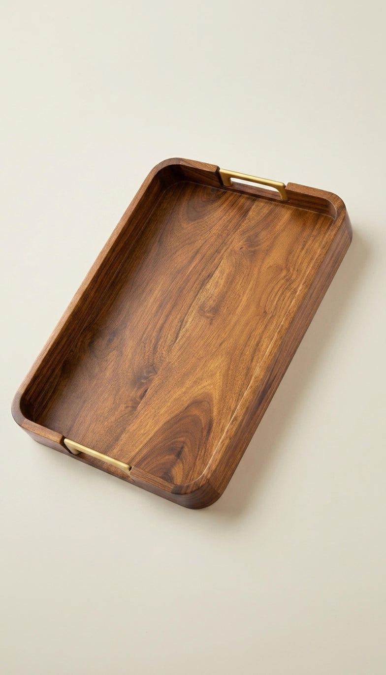 Teak Serving Tray with Integrated Brass Handles | The Grand Ottoman Tray