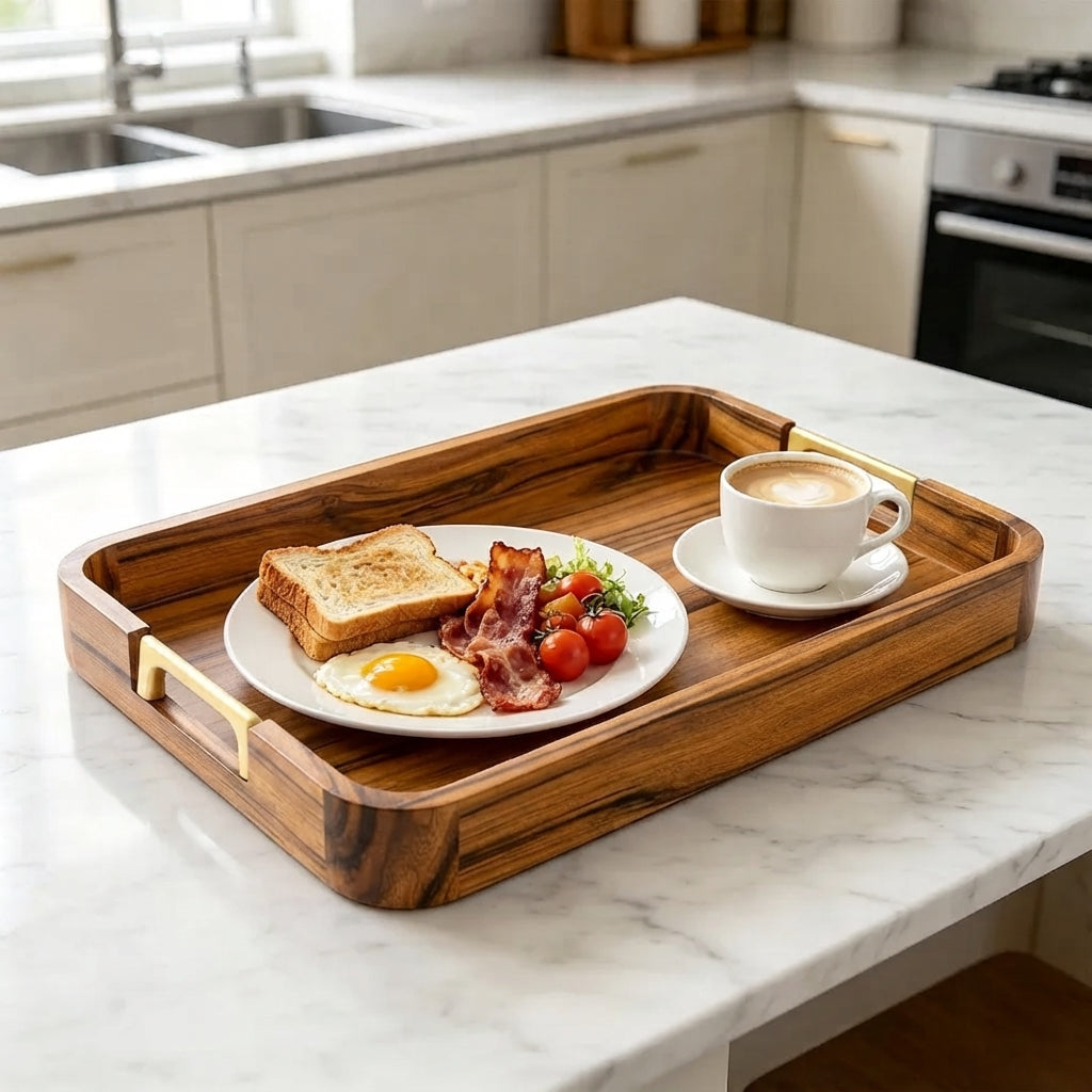 Teak Serving Tray with Integrated Brass Handles | The Grand Ottoman Tray